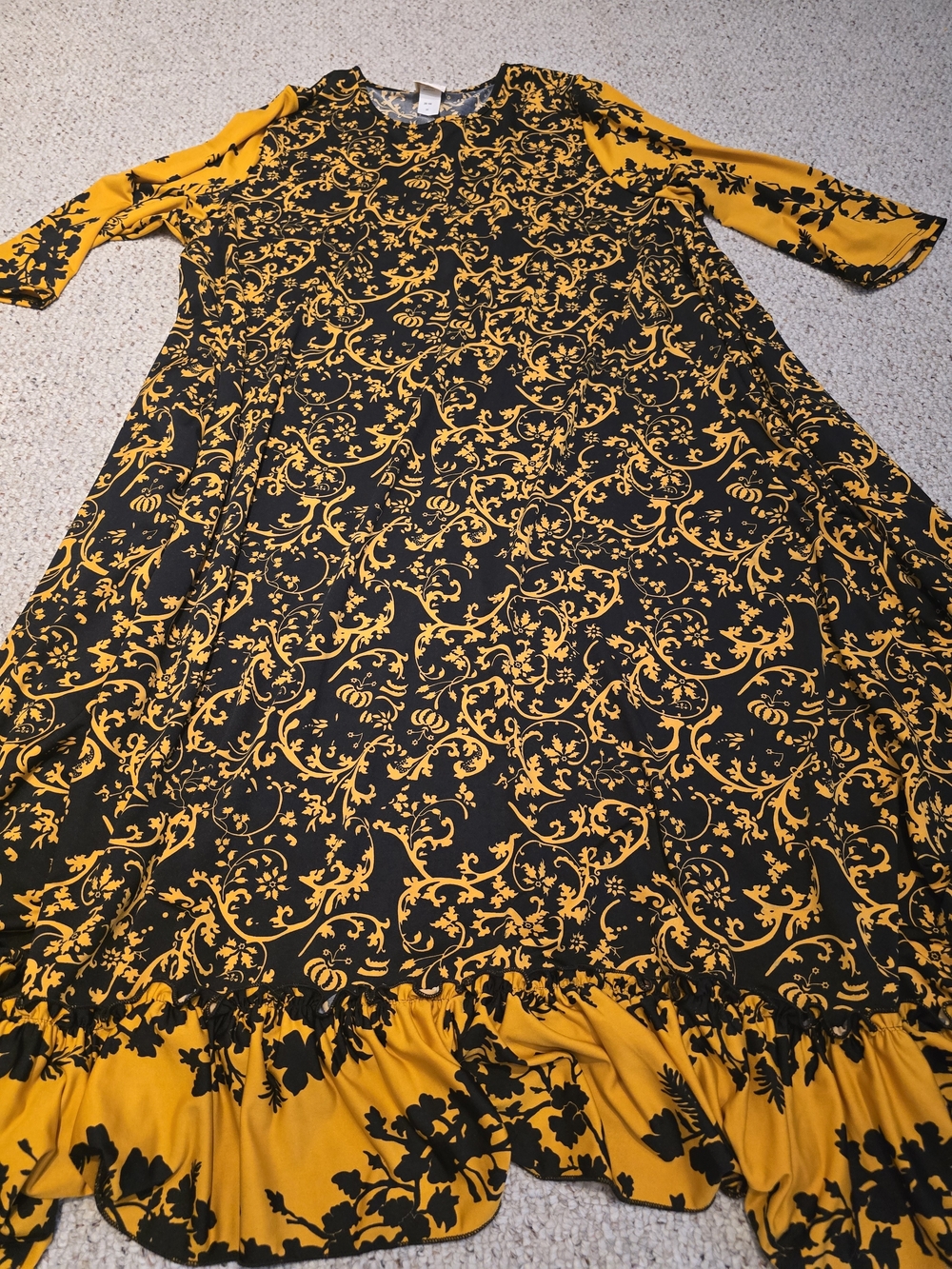 Women's Yellow and Black Floral Swing Dress